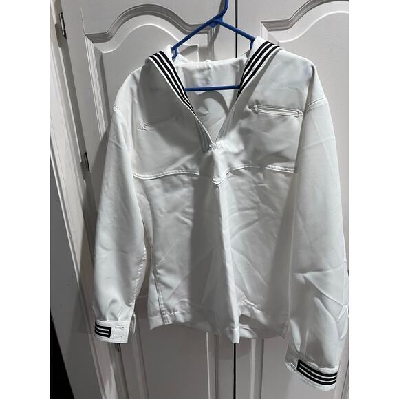 US Navy White Sailor Jumper Uniform Top 44L Service Dress Polyester Quarterdeck - Picture 1 of 9